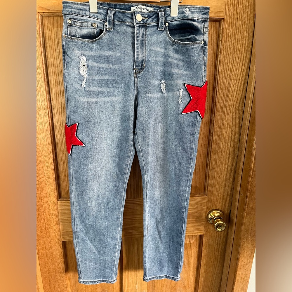 Indigo Rein Light Blue Jeans with Red Star Details